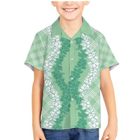 Hawaii Aloha Plumeria Lei Mint Palaka Family Matching Mermaid Dress and Hawaiian Shirt LT7 Son's Shirt Mint - Polynesian Pride