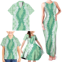 Hawaii Aloha Plumeria Lei Mint Palaka Family Matching Tank Maxi Dress and Hawaiian Shirt LT7 - Polynesian Pride