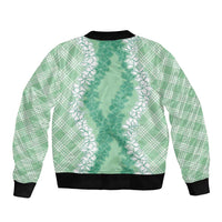 Hawaii Aloha Plumeria Lei Mint Palaka Sleeve Zip Bomber Jacket - Polynesian Pride