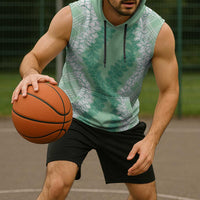 Hawaii Aloha Plumeria Lei Mint Palaka Sleeveless Hoodie - Polynesian Pride