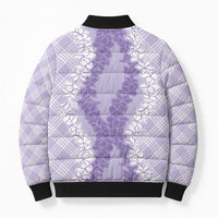Hawaii Aloha Plumeria Lei Lavender Palaka Bomber Puffer Jacket - Polynesian Pride