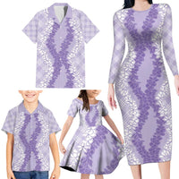 Hawaii Aloha Plumeria Lei Lavender Palaka Family Matching Long Sleeve Bodycon Dress and Hawaiian Shirt LT7 - Polynesian Pride
