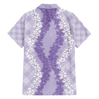 Hawaii Aloha Plumeria Lei Lavender Palaka Family Matching Off The Shoulder Long Sleeve Dress and Hawaiian Shirt LT7 - Polynesian Pride