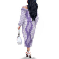 Hawaii Aloha Plumeria Lei Lavender Palaka Family Matching Off The Shoulder Long Sleeve Dress and Hawaiian Shirt LT7 - Polynesian Pride