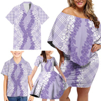 Hawaii Aloha Plumeria Lei Lavender Palaka Family Matching Off Shoulder Short Dress and Hawaiian Shirt LT7 - Polynesian Pride