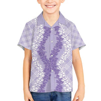Hawaii Aloha Plumeria Lei Lavender Palaka Family Matching Puletasi and Hawaiian Shirt LT7 Son's Shirt Lavender - Polynesian Pride