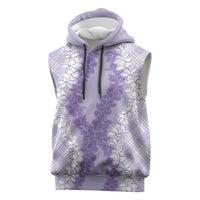 Hawaii Aloha Plumeria Lei Lavender Palaka Sleeveless Hoodie - Polynesian Pride