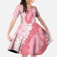 Hawaii Aloha Plumeria Lei Pink Palaka Family Matching Long Sleeve Bodycon Dress and Hawaiian Shirt LT7 Daughter's Dress Pink - Polynesian Pride