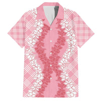 Hawaii Aloha Plumeria Lei Pink Palaka Family Matching Off The Shoulder Long Sleeve Dress and Hawaiian Shirt LT7 Dad's Shirt - Short Sleeve Pink - Polynesian Pride
