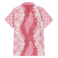 Hawaii Aloha Plumeria Lei Pink Palaka Family Matching Off The Shoulder Long Sleeve Dress and Hawaiian Shirt LT7 - Polynesian Pride