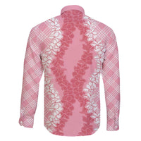 Hawaii Aloha Plumeria Lei Pink Palaka Family Matching Off The Shoulder Long Sleeve Dress and Hawaiian Shirt LT7 - Polynesian Pride