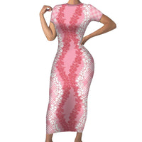 Hawaii Aloha Plumeria Lei Pink Palaka Family Matching Short Sleeve Bodycon Dress and Hawaiian Shirt LT7 Mom's Dress Pink - Polynesian Pride