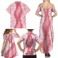 Hawaii Aloha Plumeria Lei Pink Palaka Family Matching Summer Maxi Dress and Hawaiian Shirt LT7 - Polynesian Pride