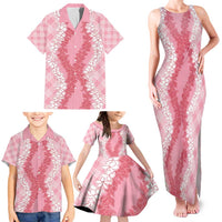 Hawaii Aloha Plumeria Lei Pink Palaka Family Matching Tank Maxi Dress and Hawaiian Shirt LT7 - Polynesian Pride