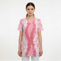 Hawaii Aloha Plumeria Lei Pink Palaka Scrub Top LT7 - Polynesian Pride