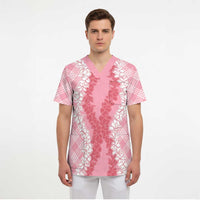 Hawaii Aloha Plumeria Lei Pink Palaka Scrub Top LT7 - Polynesian Pride