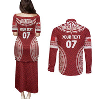 Personalized Mate Maa Tonga Rugby Couples Matching Puletasi and Long Sleeve Button Shirt Ofa Atu Tonga