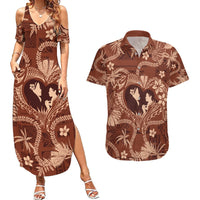 Hawaii Plumeria Couples Matching Summer Maxi Dress and Hawaiian Shirt Hau'oli la Makuahine Sunburned LT7 Brown - Polynesian Pride