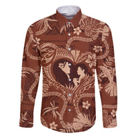 Hawaii Plumeria Family Matching Tank Maxi Dress and Hawaiian Shirt Hau'oli la Makuahine Sunburned LT7 Dad's Shirt - Long Sleeve Brown - Polynesian Pride