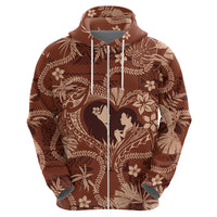 Hawaii Plumeria Zip Hoodie Hau'oli la Makuahine Sunburned LT7 - Polynesian Pride