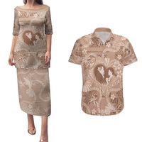 Hawaii Plumeria Couples Matching Puletasi and Hawaiian Shirt Hau'oli la Makuahine Beige LT7 Beige - Polynesian Pride