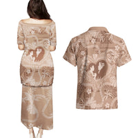 Hawaii Plumeria Couples Matching Puletasi and Hawaiian Shirt Hau'oli la Makuahine Beige LT7 - Polynesian Pride