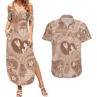 Hawaii Plumeria Couples Matching Summer Maxi Dress and Hawaiian Shirt Hau'oli la Makuahine Beige LT7 Beige - Polynesian Pride
