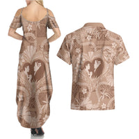 Hawaii Plumeria Couples Matching Summer Maxi Dress and Hawaiian Shirt Hau'oli la Makuahine Beige LT7 - Polynesian Pride