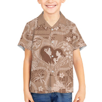 Hawaii Plumeria Family Matching Off The Shoulder Long Sleeve Dress and Hawaiian Shirt Hau'oli la Makuahine Beige LT7 Son's Shirt Beige - Polynesian Pride