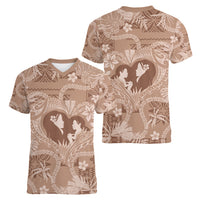 Hawaii Plumeria Women V Neck T Shirt Hau'oli la Makuahine Beige LT7 - Polynesian Pride