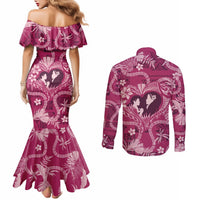 Hawaii Plumeria Couples Matching Mermaid Dress and Long Sleeve Button Shirt Hau'oli la Makuahine Rosy LT7 - Polynesian Pride