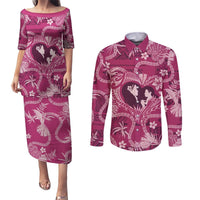 Hawaii Plumeria Couples Matching Puletasi and Long Sleeve Button Shirt Hau'oli la Makuahine Rosy LT7 Pink - Polynesian Pride