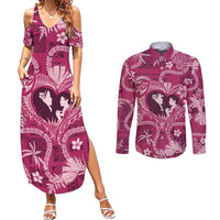 Hawaii Plumeria Couples Matching Summer Maxi Dress and Long Sleeve Button Shirt Hau'oli la Makuahine Rosy LT7 Pink - Polynesian Pride