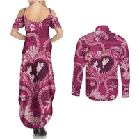Hawaii Plumeria Couples Matching Summer Maxi Dress and Long Sleeve Button Shirt Hau'oli la Makuahine Rosy LT7 - Polynesian Pride