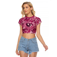 Hawaii Plumeria Raglan Cropped T Shirt Hau'oli la Makuahine Rosy LT7 Female Pink - Polynesian Pride