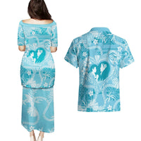 Hawaii Plumeria Couples Matching Puletasi and Hawaiian Shirt Hau'oli la Makuahine Turquoise LT7 - Polynesian Pride