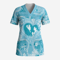 Hawaii Plumeria Scrub Top Hau'oli la Makuahine Turquoise - Polynesian Pride