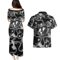 Hawaii Plumeria Couples Matching Puletasi and Hawaiian Shirt Hau'oli la Makuahine Monochrome LT7 - Polynesian Pride