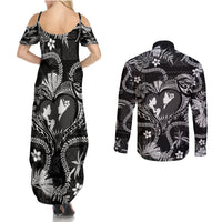 Hawaii Plumeria Couples Matching Summer Maxi Dress and Long Sleeve Button Shirt Hau'oli la Makuahine Monochrome LT7 - Polynesian Pride