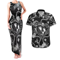 Hawaii Plumeria Couples Matching Tank Maxi Dress and Hawaiian Shirt Hau'oli la Makuahine Monochrome LT7 Black - Polynesian Pride