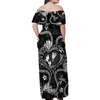 Hawaii Plumeria Family Matching Off Shoulder Maxi Dress and Hawaiian Shirt Hau'oli la Makuahine Monochrome LT7 - Polynesian Pride