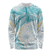 Polynesia Humpback Whale Long Sleeve Shirt Tropical Plumeria Turquoise