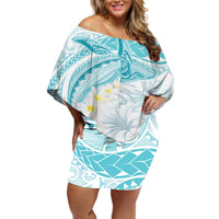 Polynesia Humpback Whale Off Shoulder Short Dress Tropical Plumeria Turquoise LT7 Women Turquoise - Polynesian Pride