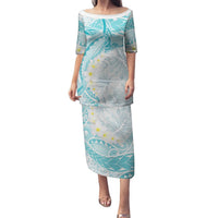 Polynesia Humpback Whale Puletasi Tropical Plumeria Turquoise LT7 Long Dress Turquoise - Polynesian Pride