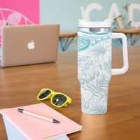 Polynesia Humpback Whale Tumbler With Handle Tropical Plumeria Turquoise LT7 - Polynesian Pride