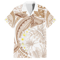 Polynesia Humpback Whale Family Matching Off Shoulder Short Dress and Hawaiian Shirt Tropical Plumeria Beige