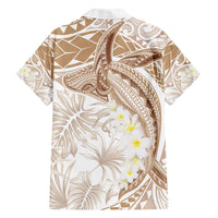 Polynesia Humpback Whale Family Matching Short Sleeve Bodycon Dress and Hawaiian Shirt Tropical Plumeria Beige