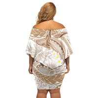 Polynesia Humpback Whale Off Shoulder Short Dress Tropical Plumeria Beige LT7 - Polynesian Pride