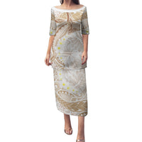 Polynesia Humpback Whale Puletasi Tropical Plumeria Beige LT7 Long Dress Beige - Polynesian Pride