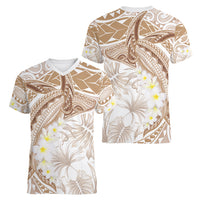 Polynesia Humpback Whale Women V-Neck T-Shirt Tropical Plumeria Beige